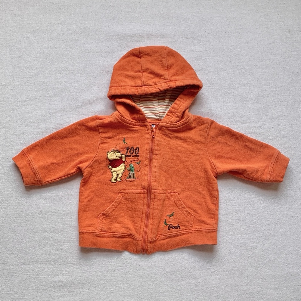 2010 Disney Winnie the Pooh Frog Dragonflies Orange Zip Up Hoodie Jacket 3-6M